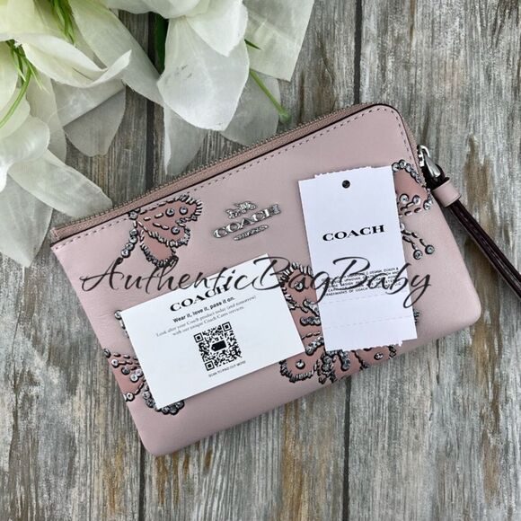 Coach Corner Zip Wristlet Butterfly Print Wallet Bag Purse